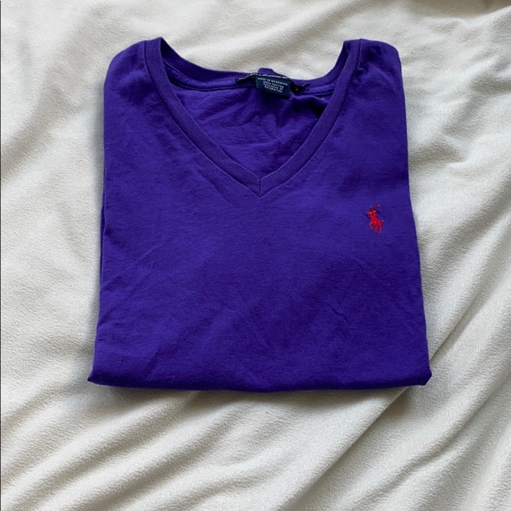 Purple short sleeved v neck